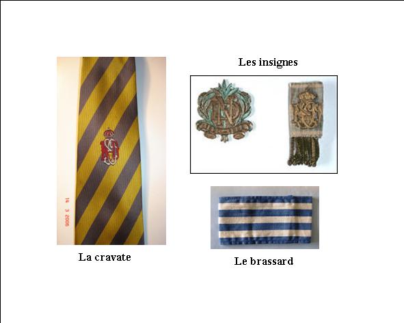 Fichier:Cravate, insignes, brassard, Royés.jpg